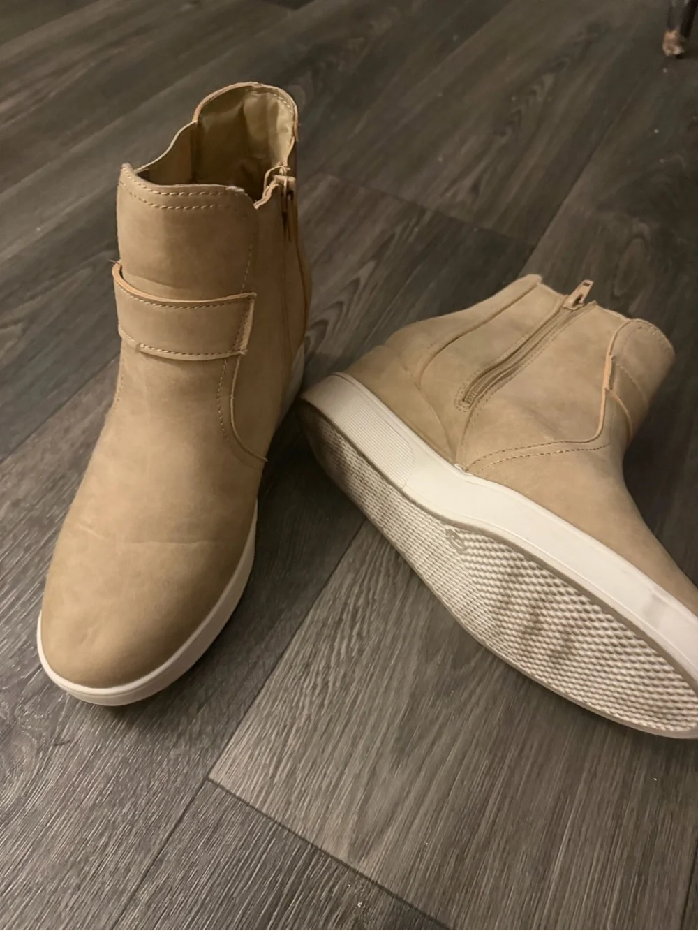 Women's Tan Suede Wedge Ankle Boots - Casual Comfort